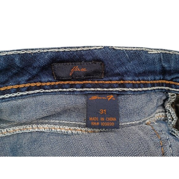 Seven 7 Jeans Womens 31 Blue Flare Rhinestone Button Stretch Denim Embroidered - Picture 6 of 11